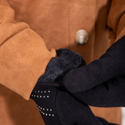 Gants noirs pour femmes avec paillettes décoratives - Gants