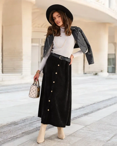 Royalfashion Jupe midi pour femme avec boutons décoratifs