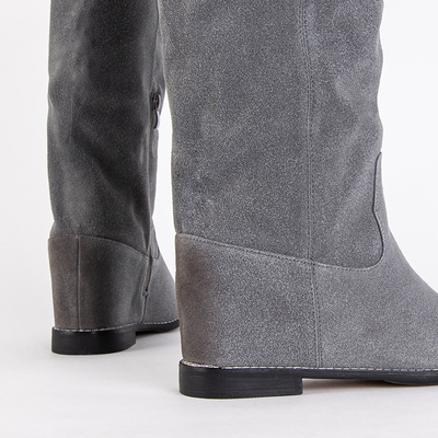 Bottines grises pour femme à talon compensé Hiloumi - Chaussures