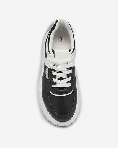 Chaussures de sport décontractées en cuir écologique pour femmes, noires, avec empiècements blancs Netiris - Chaussures