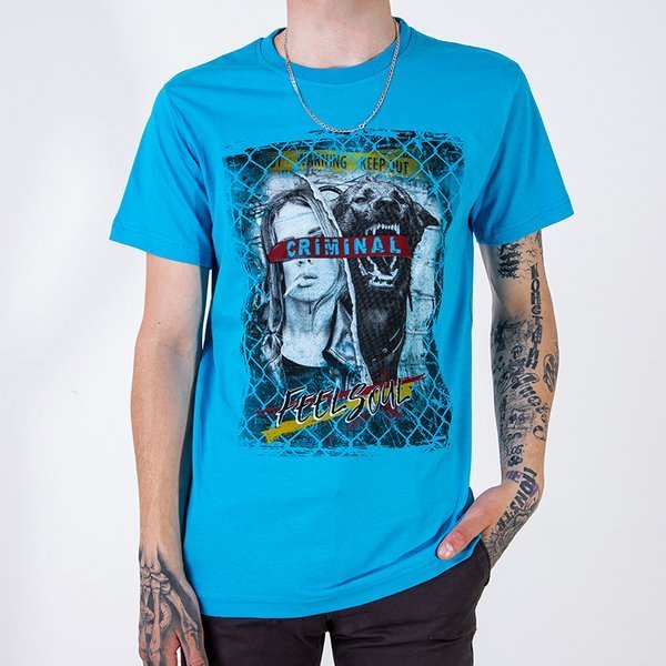 T-shirt homme en coton bleu foncé avec imprimé - Vêtements