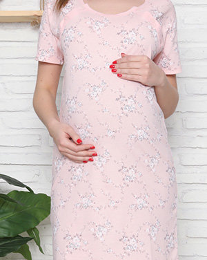 Chemise de nuit de grossesse et d'allaitement fleurie rose - Vêtements