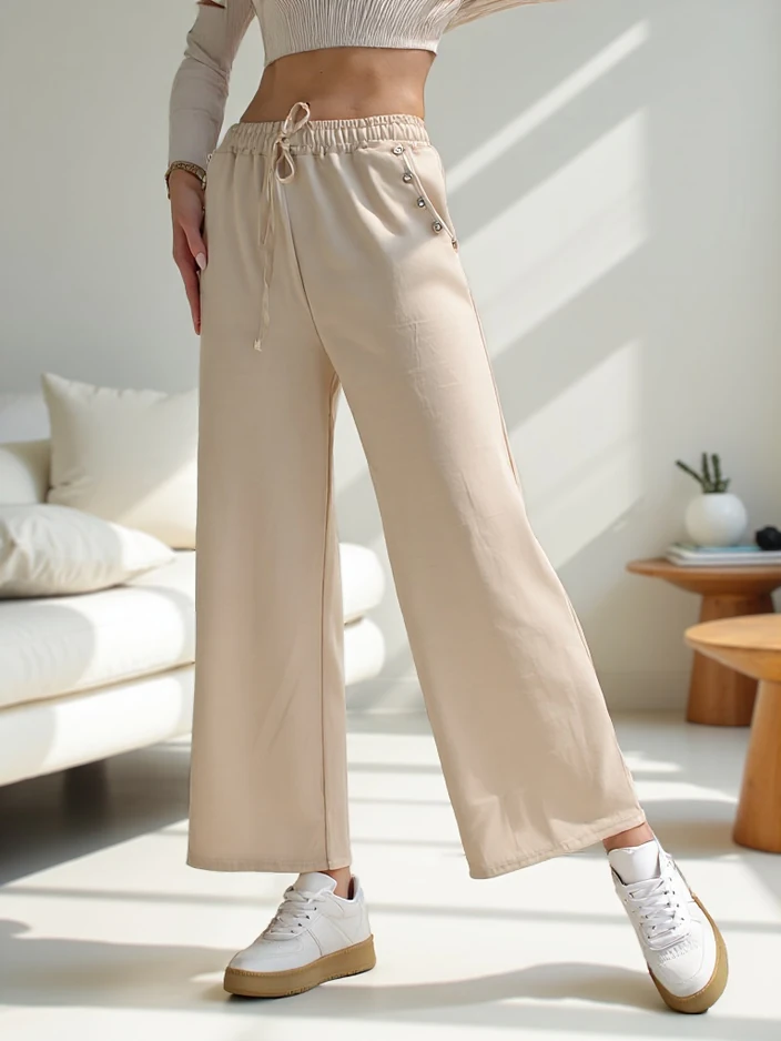 Royalfashion Pantalons de dress large pour femmes avec des strass