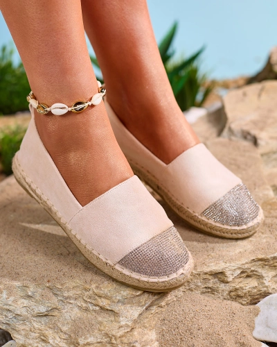 Royalfashion Espadrilles pour femme beige avec zircons Iterica