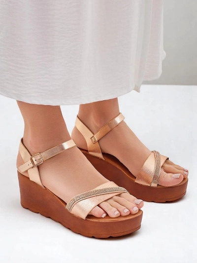 Sandales compensées Royalfashion pour femmes avec des strass et paillettes Aurora Glow