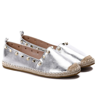 Srebrne, metaliczne espadryle Xavien - Obuwie