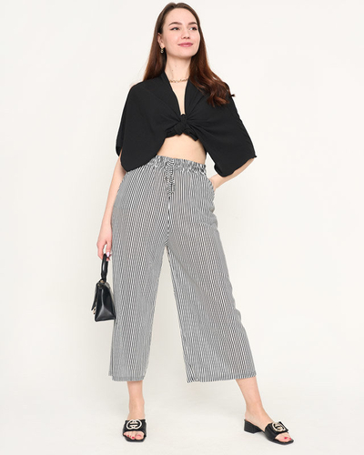 Pantalon femme tissu rayé blanc - Vêtement