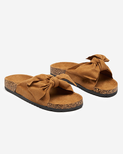 OUTLET Chaussons femme en éco-daim avec nœud camel Xeria - Footwear
