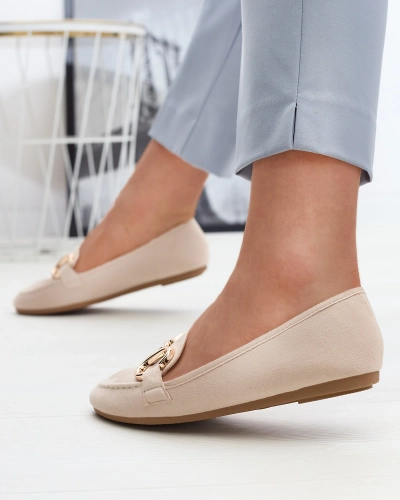 Mocassins pour femme en éco-suède beige avec embellissement Briseri - Chaussures