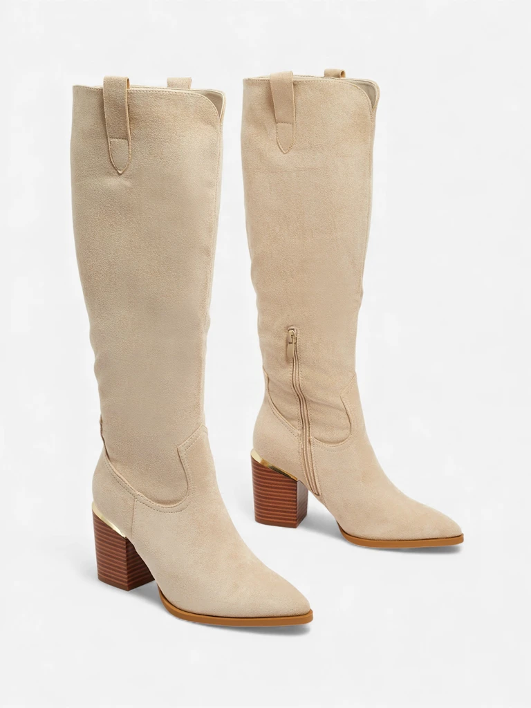Bottes pour Femmes Flora Beige Élégantes en Cuir pour l'Automne