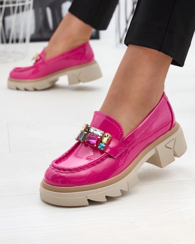 Mocassins fuchsia laqués avec pierres colorées Sarix - Chaussures