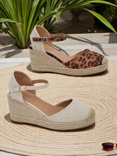 Aurelia Leopard Compensées Royalfashion pour femmes cuir écologique camel