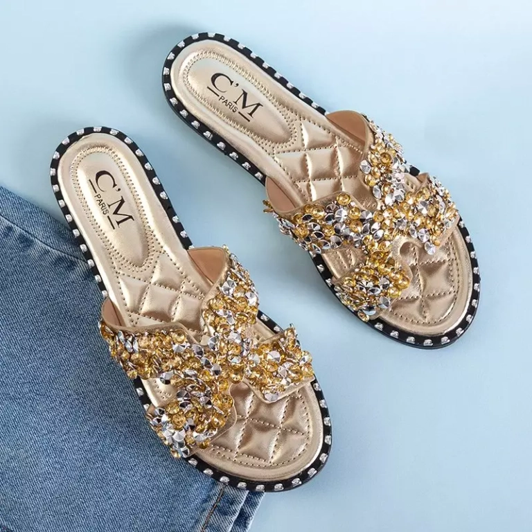 OUTLET Sandales dorées pour femmes avec décorations Dakar - Chaussures