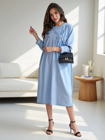 Robe midi Royalfashion pour femmes, tissu surdimensionné avec une fleur