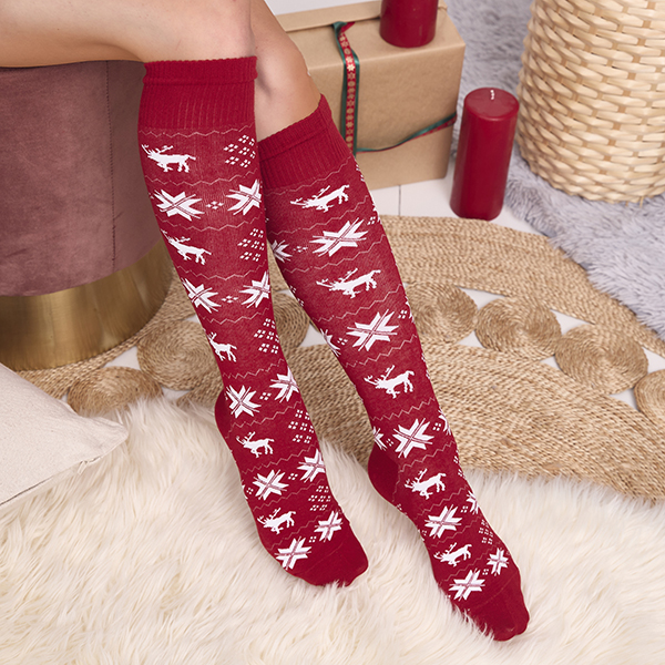 Chaussettes longues de Noël marron pour femmes - Sous-vêtements