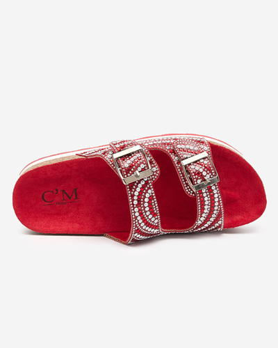 Chaussons femme avec zircons cubiques rouges Lalud-Shoes