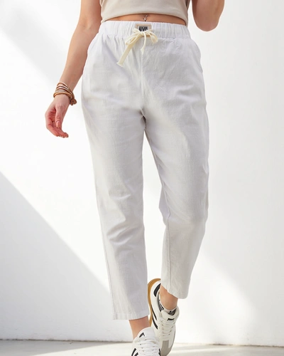 Pantalons droits en coton Royalfashion pour femmes avec un lien à la taille