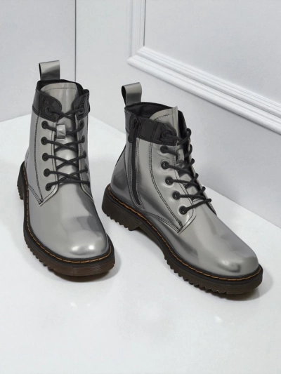 Bottines argentées pour femmes Celestina Eco Cuir Verni avec fermeture éclair