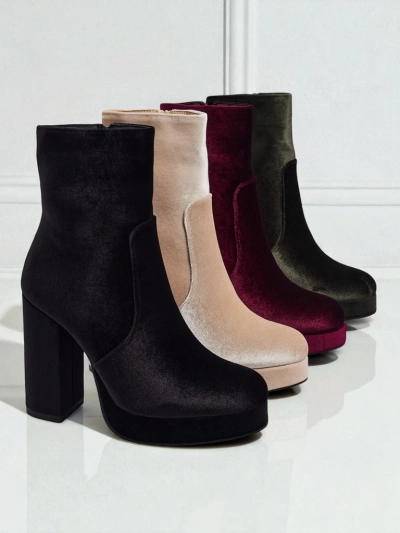 Bottines pour femmes à talons épais imitation velours Miss