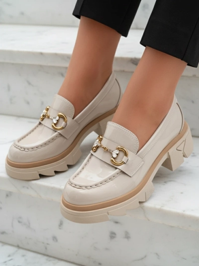 Mocassins femme beige laqué avec cristaux Inriw - Footwear