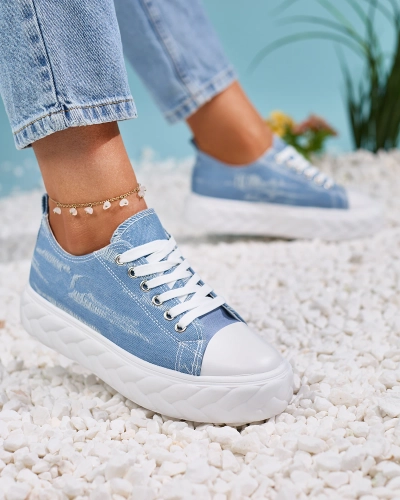 Royalfashion Baskets en denim bleu pour femme avec frottement Nerolera