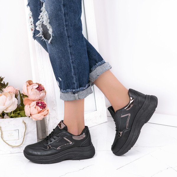 Czarne buty sportowe na wyższej podeszwie Lora - Obuwie