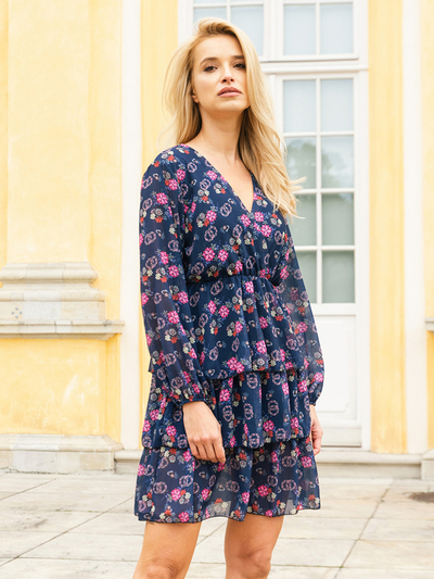 Robe fleurie femme bleu marine - Vêtements
