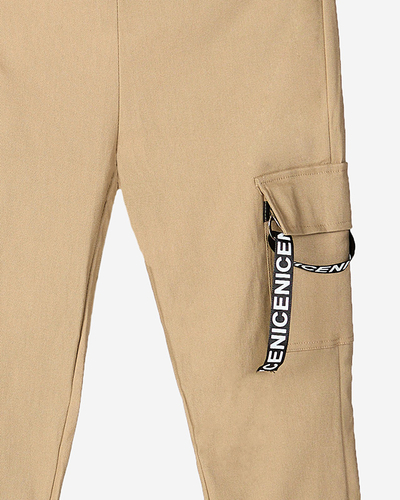 Pantalon cargo femme beige avec ceinture - Vêtements