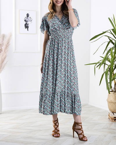 Robe midi fleurie pour femme en bleu- Vêtements