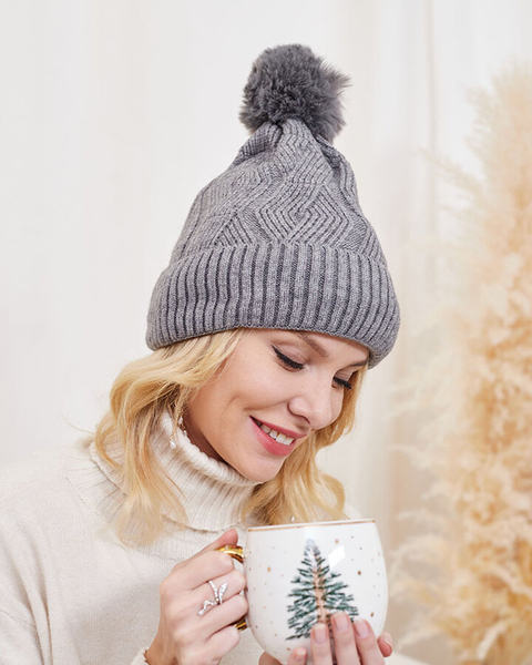Bonnet isolé pour femme avec pompon en écru - Accessoires