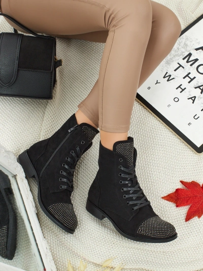 Bottines à lacets pour femmes en éco-daim avec zircons Marvelli