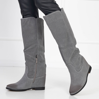 Bottines grises pour femme à talon compensé Hiloumi - Chaussures