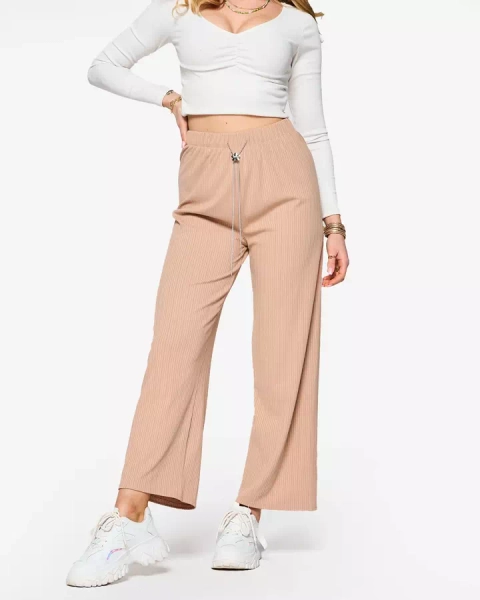 Pantalon large côtelé pour femme marron clair - Vêtements
