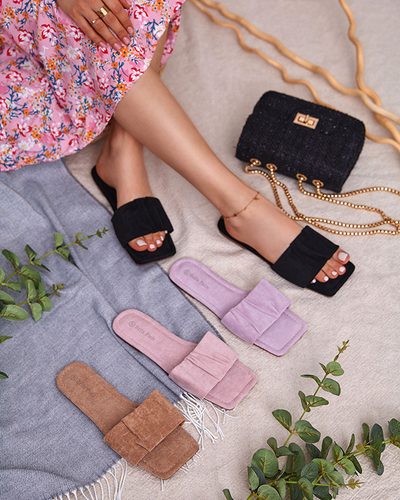 OUTLET Chaussons plats femme en éco-daim rose Nesico - Souliers