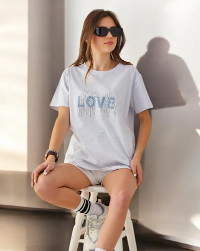 T-shirt en coton pour femmes Royalfashion LOVE avec strass
