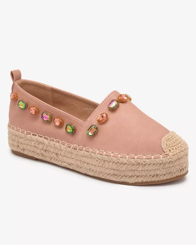 Espadrilles pour femmes avec cristaux en marron clair Vert - Chaussures