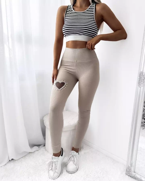 Leggings femme beige avec cœur - Vêtements