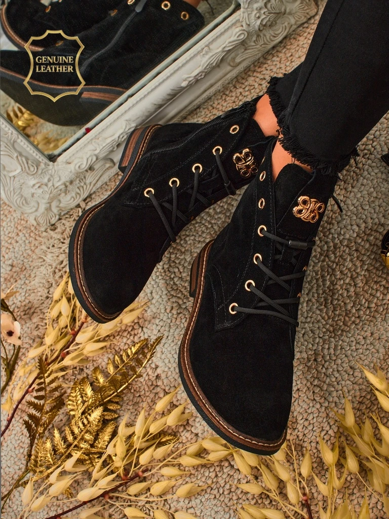 Bottines pour femmes Aurelia Romano en daim naturel - marron, avec fourrure