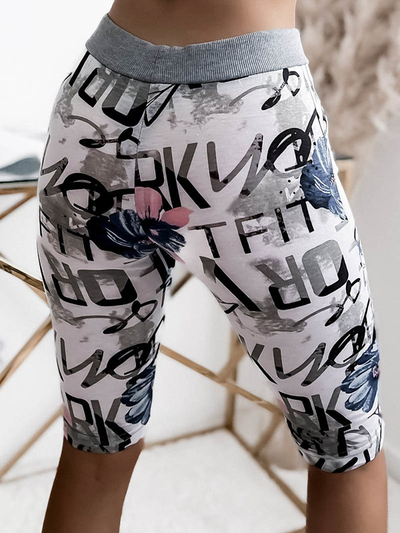 Short femme 3/4 blanc et bleu imprimé GRANDE TAILLE - Vêtements