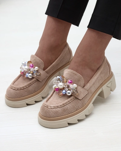 Mocassins ajourés marron clair pour femme Peloga- Footwear
