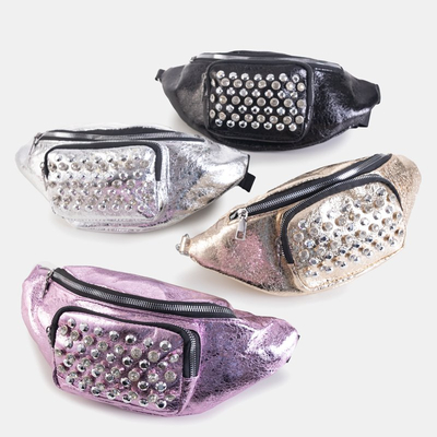 Sac banane doré pour femme avec oxydes de zirconium - Sacs à main