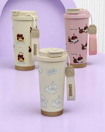 Mug thermique Royalfashion avec un panier, une paille et un bec Happy Dog