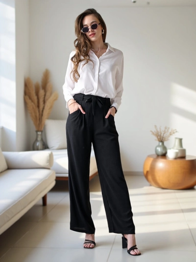 Pantalons larges pour femmes Royalfashion avec ceinture