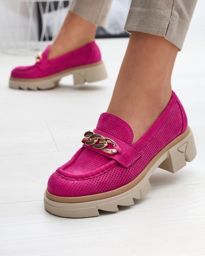 Royalfashion Mocassins en daim écologique avec embellissement doré en fuchsia Zaffix