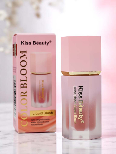 Fard à joues liquide Kiss Beauty avec éponge, couleur Coucher de soleil