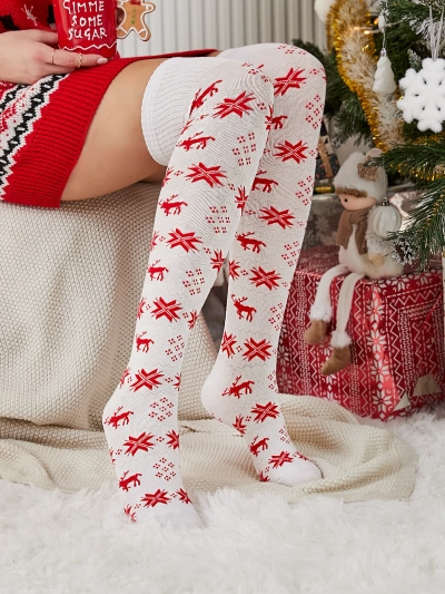Royalfashion Chaussettes de Noël pour femmes, blanches
