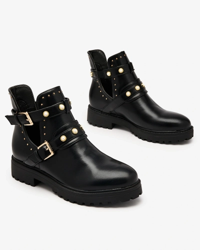 Royalfashion Bottes à talons plats embellies pour femmes Pearl Elegance