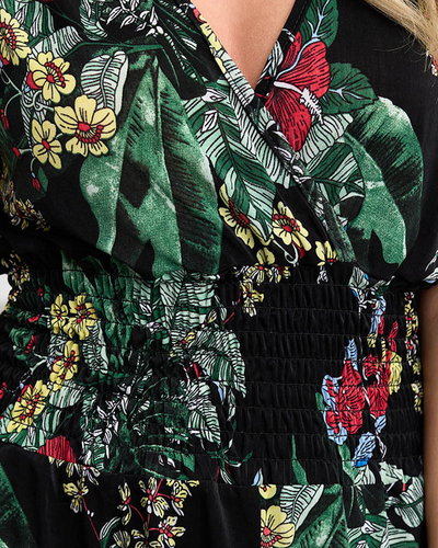 Combinaison femme courte noire à motif fleuri - Vêtements