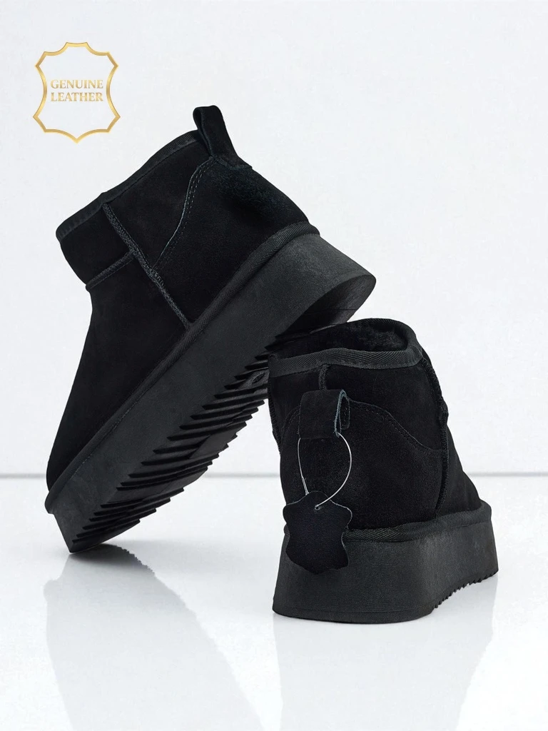 Bottes courtes style bottes de neige pour femmes en cuir naturel Elunara