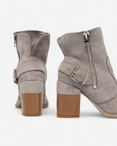 Royalfashion Bottes hautes à talon aiguille pour femmes en éco-suède gris Acimra